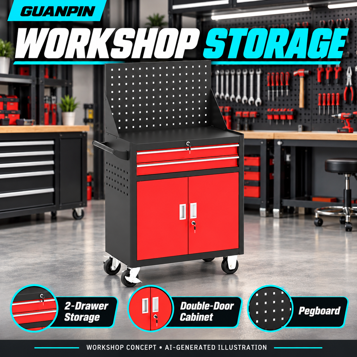 Two Drawer Steel Tool Trolley - Image 5