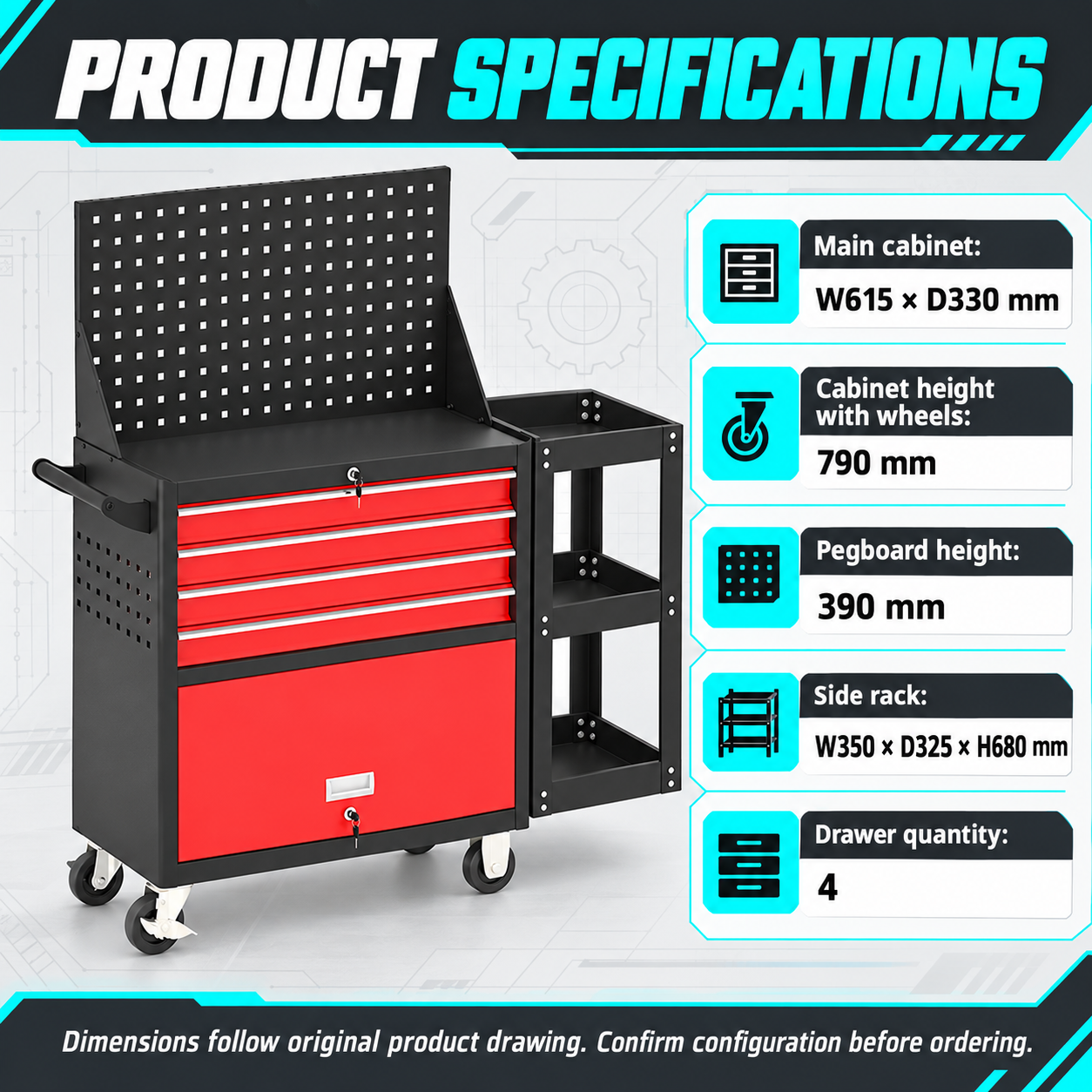 Four Drawer Tool Trolley - Image 2
