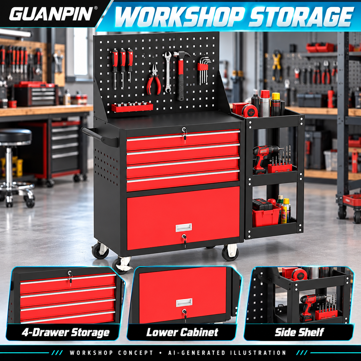 Four Drawer Tool Trolley - Image 5