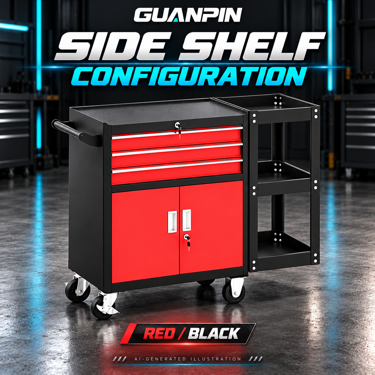 Three Drawer Steel Tool Trolley - Image 2