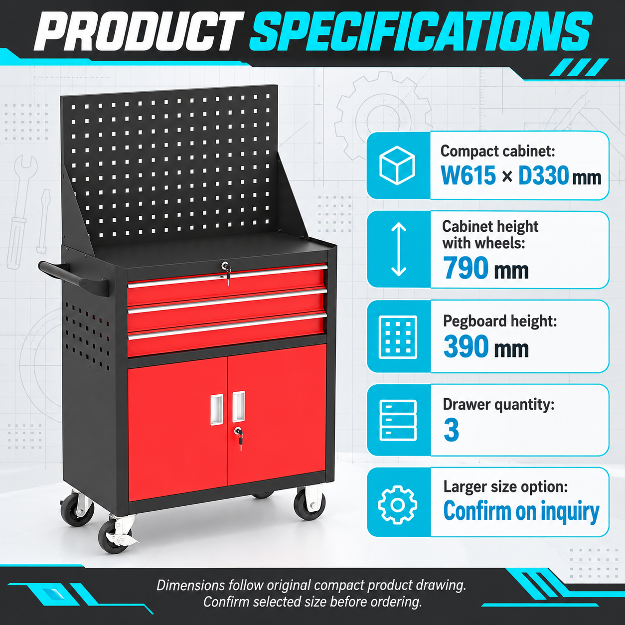 Three Drawer Steel Tool Trolley - Image 3