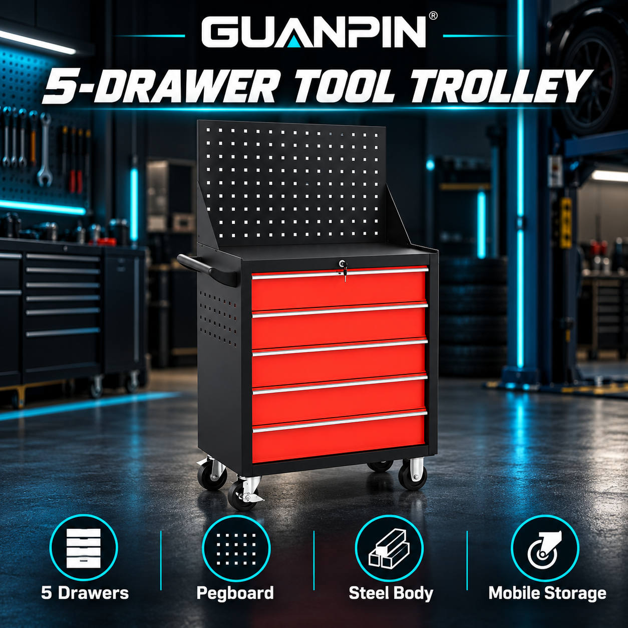 Five Drawer Tool Trolley