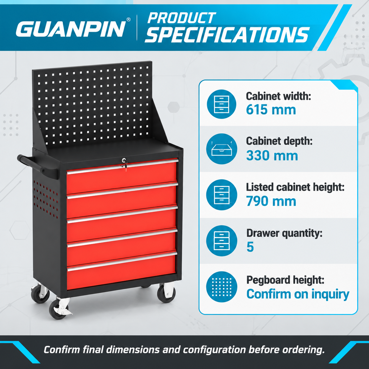 Five Drawer Tool Trolley - Image 2