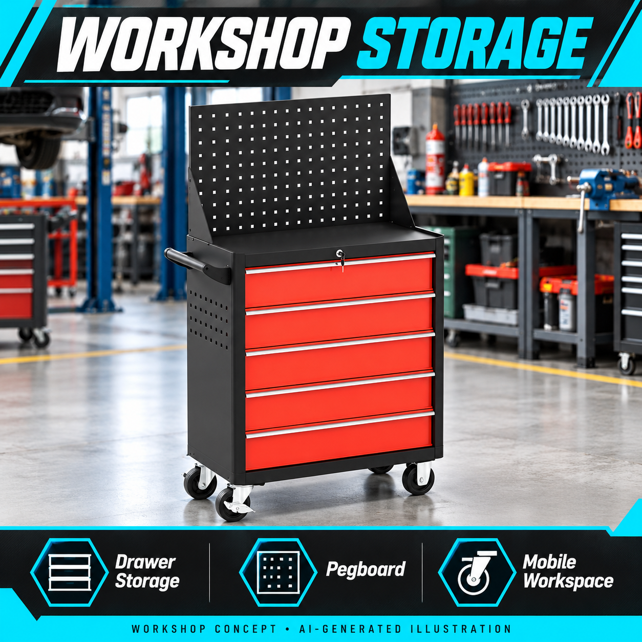 Five Drawer Tool Trolley - Image 3
