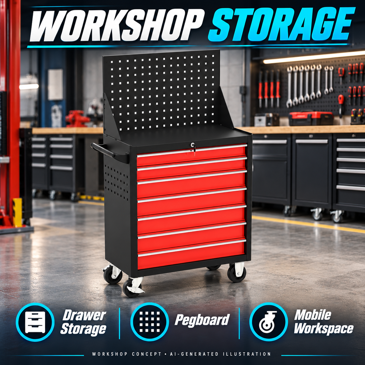 Seven Drawer Tool Trolley - Image 5