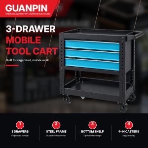 Three-Drawer Tool Cart with Cabinet