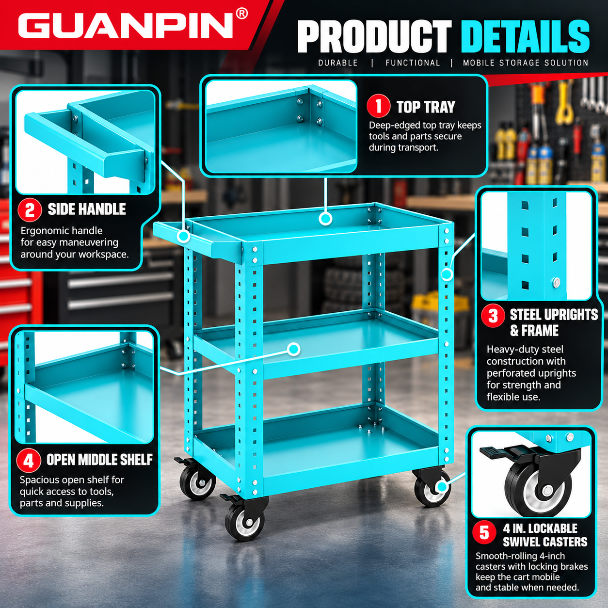 Three-Tier Tool Trolley - Image 4