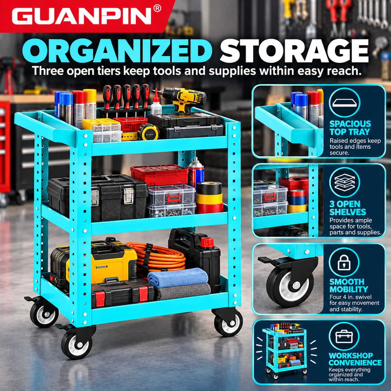 Three-Tier Tool Trolley - Image 6