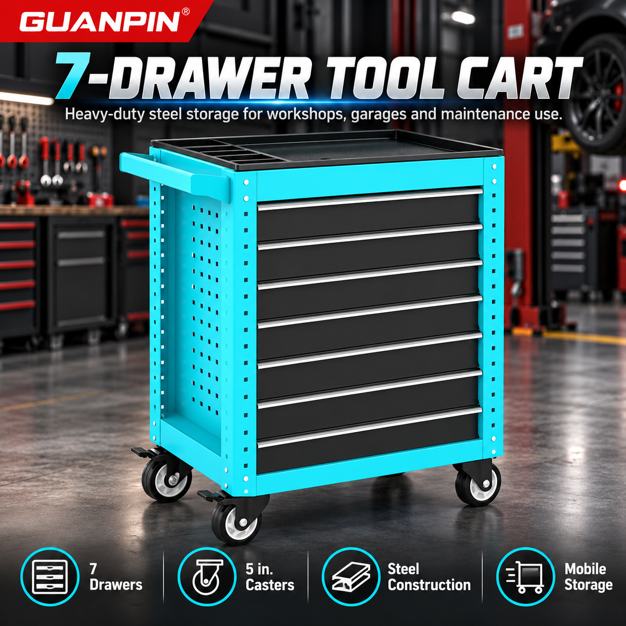 Heavy-Duty 7-Drawer Mobile Tool Cart