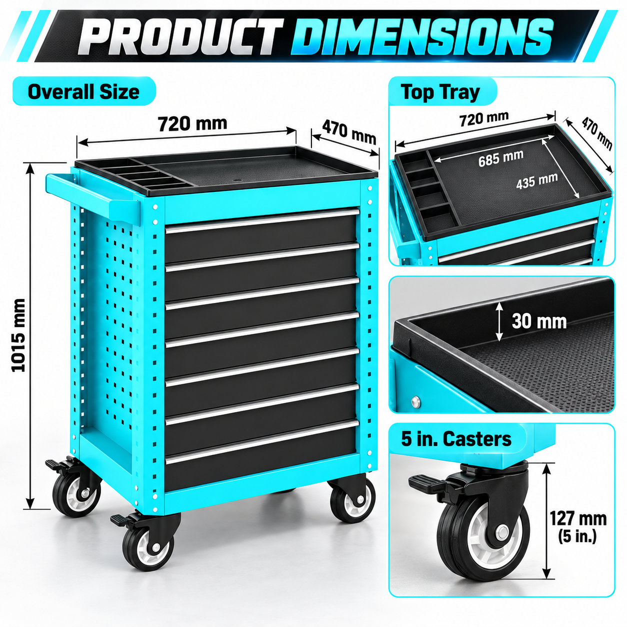 Heavy-Duty 7-Drawer Mobile Tool Cart - Image 2