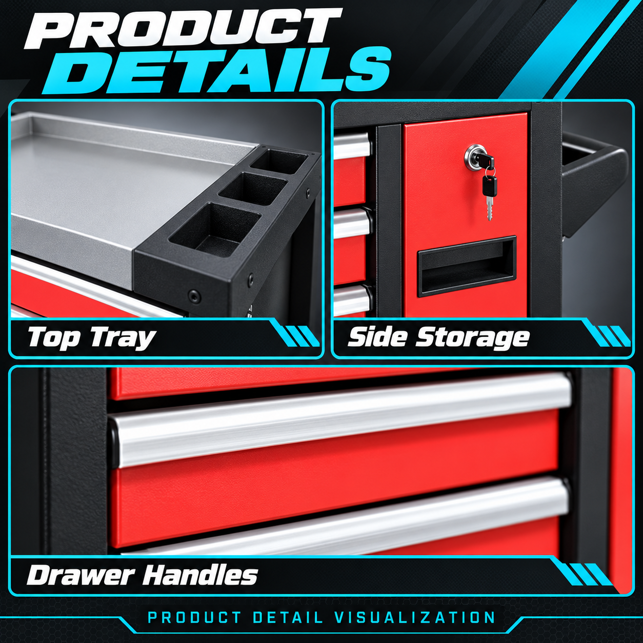 Seven &Side Drawer Tool Trolley - Image 4