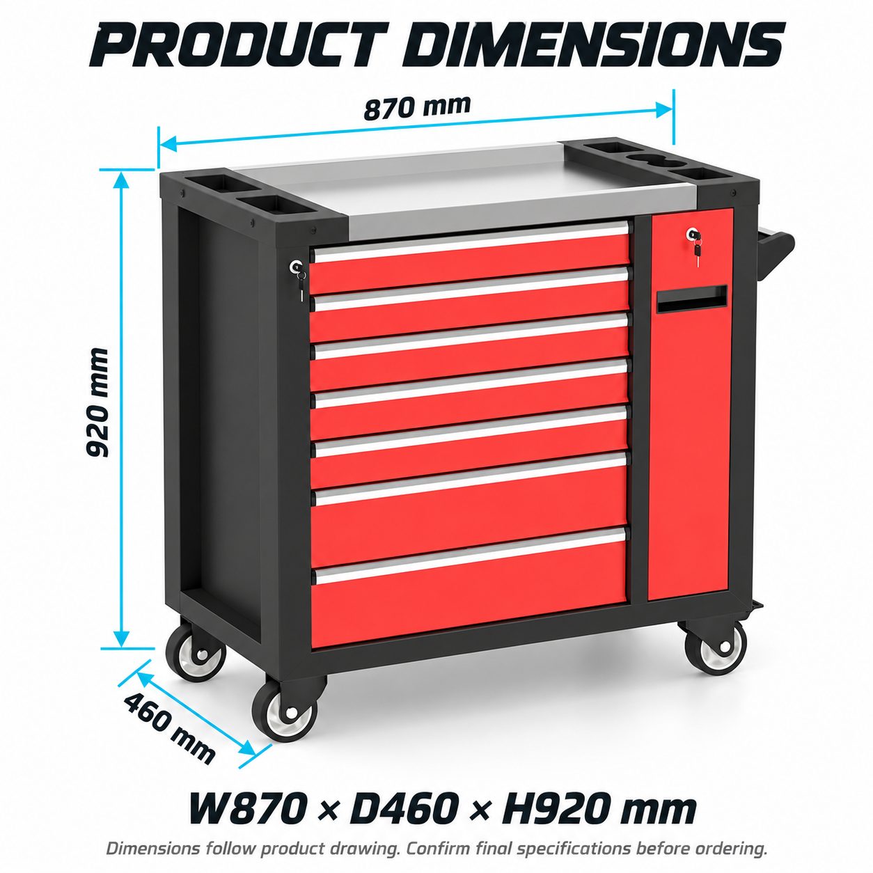 Seven &Side Drawer Tool Trolley - Image 2
