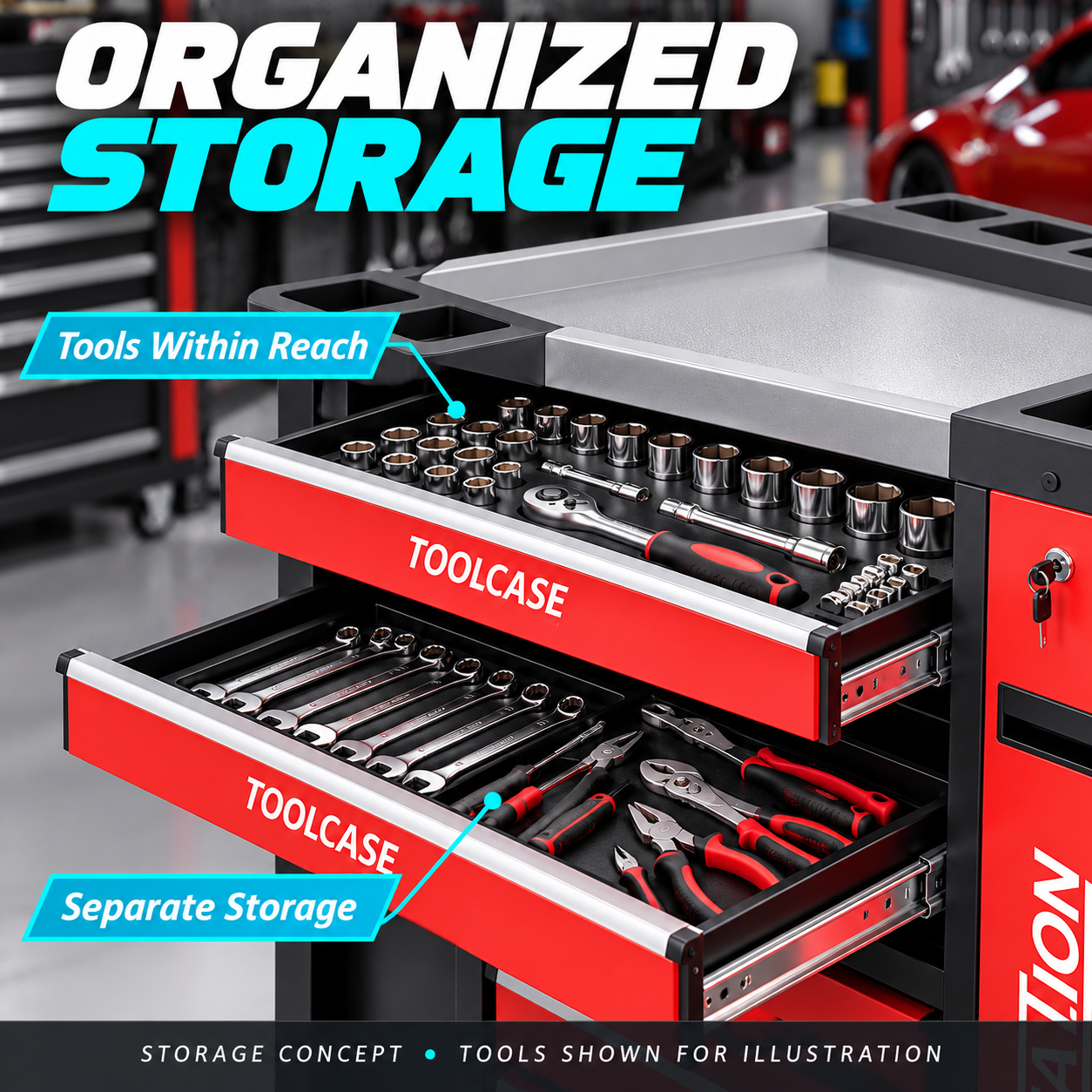 Seven &Side Drawer Tool Trolley - Image 3