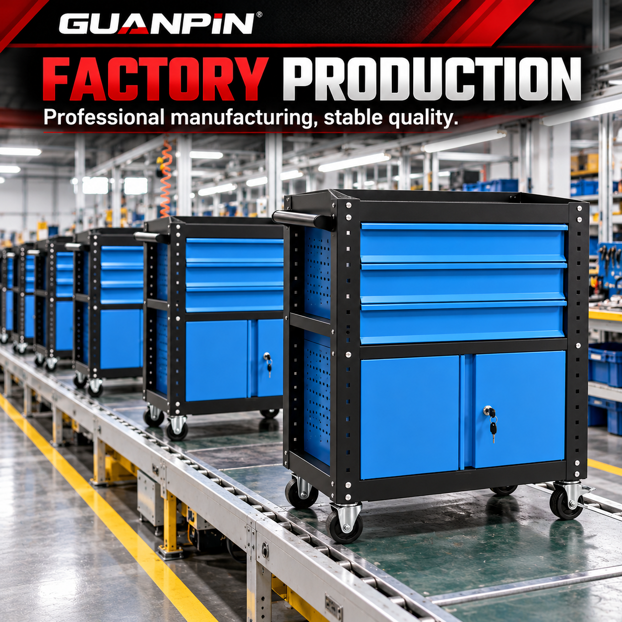 Heavy-Duty 3-Drawer Rolling Tool Cart with Lockable Cabinet - Image 4