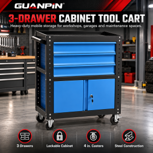 Heavy-Duty 3-Drawer Rolling Tool Cart with Lockable Cabinet