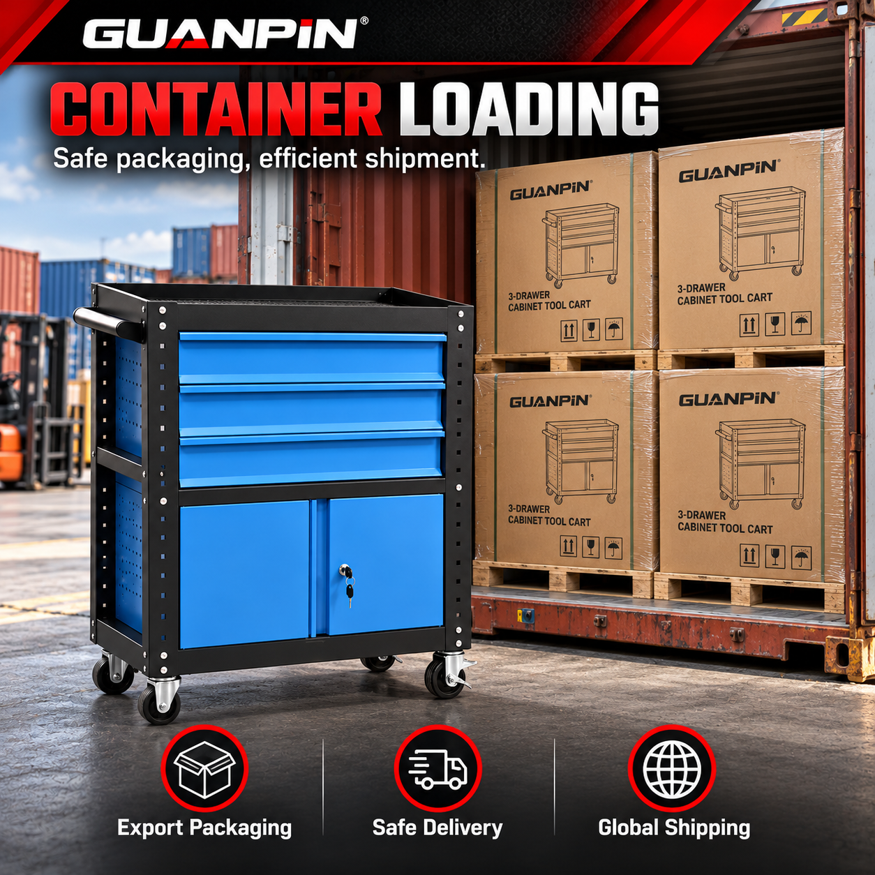 Heavy-Duty 3-Drawer Rolling Tool Cart with Lockable Cabinet - Image 8